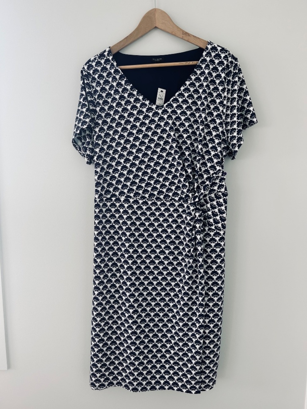 NWT Talbots Short Sleeve V-Neck Wrap Style Dress in Blue & White Sz 1XP